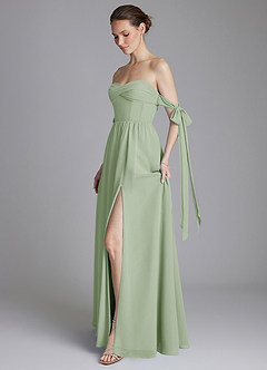Azazie Ayanna At-home Try On Dresses Dusty Sage A-Line Off the Shoulder Chiffon Dress image7