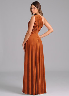 Azazie Charlize Bridesmaid Dresses Burnt Orange A-Line One Shoulder Velvet Dress image2