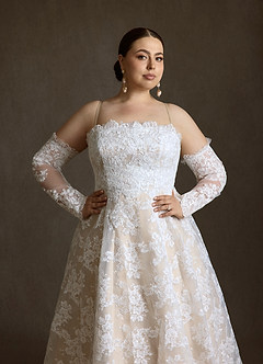 Azazie Hinata Trouwjurken Jurk van Kant met Baljurk Strapless Diamant Wit Champagne image16