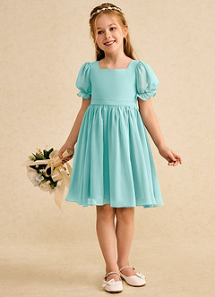 Azazie Jolie Flower Girl Dresses Aqua A-Line with Sleeves Chiffon Dress image4