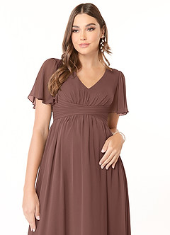 Azazie Verna Brudepigekjoler til gravide A-Line V-hals Ruched Chiffon Gulv-længde Kjole image5