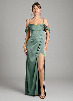 Azazie Johana Vestidos de damas de honor Vestido de Eucalipto de Satén Elástico de Corte Sirena Convertible con Vestidos sin tirantes image3