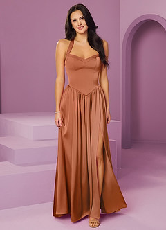 Barbie ♥ Azazie Bridesmaid Dresses Copper A-Line with Pockets Stretch Satin Dress image8