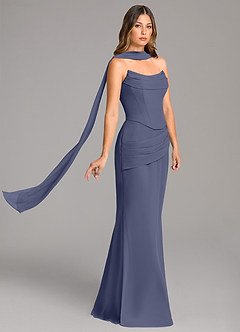 Azazie Sorrel Robes de demoiselle d'honneur Robe Sirène en Mousseline de soie Corset Bleu Orageux image4