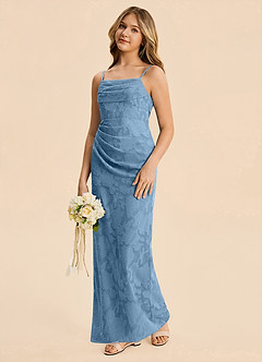 Azazie Mai Junior Steel Blue Sheath Ruched Floral Burnout Dress image5
