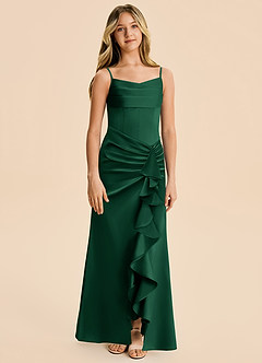 Azazie Rosalia Junior Robe Fourreau en Satin extensible Plissé Vert Foncé image6