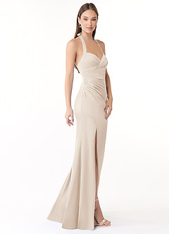 Azazie Emeria Bridesmaid Dresses White Alabaster Mermaid Pleated Stretch Satin Dress image9