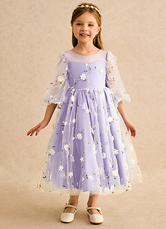 Azazie Elowen Flower Girl Dresses Lilac A-Line Sweetheart Neckline Lace Dress image3