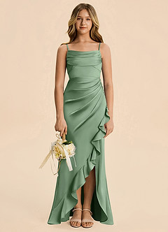 Azazie Mia Junior Robe Sirène en Satin extensible Plissé Matcha image3