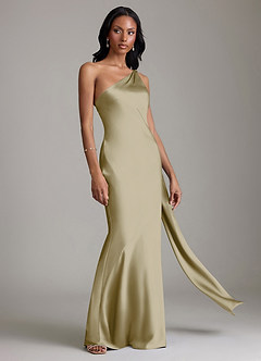 Azazie Galinda Brudtärnklänningar Klä av Sjöjungfru i Stretch Satin Ena axeln Mossgrön image5