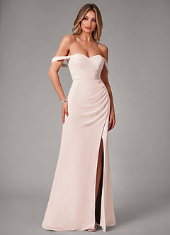 Azazie Haisley Jurken voor bruidsmeisjes Converteerbaar Jurk van Chiffon met Kolom Off the Shoulder Rozenblaadje image3