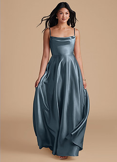 Azazie Elle Brautjungfernkleider A-Linie mit Taschen Metallischer Satin Kleid Zwielichtviolett image5
