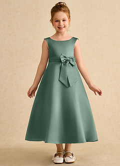 Azazie Eve Abiti da Ragazza di Fiori Abito A-Line in Raso Opaco Plissettato Eucalipto image4