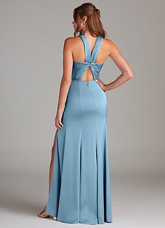 Azazie Rue Bridesmaid Dresses Steel Blue A-Line Pleated Stretch Satin Dress image7