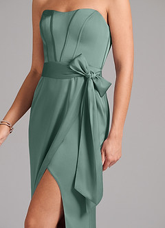 Azazie Jamie Bridesmaid Dresses Eucalyptus A-Line Strapless Stretch Satin Convertible Dress image7