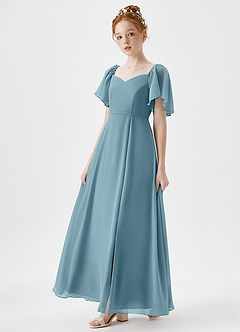 Azazie Chloe Junior Moody Blue A-Line Sweetheart Neckline Chiffon Dress image3