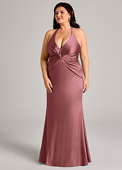 Azazie Valerie Jurken voor bruidsmeisjes Jurk van Stretch Satijn met Zeemeermin Geplooid Amethist image11