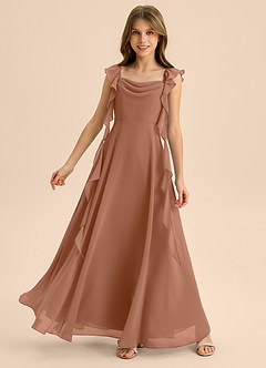 Azazie Carmin Junior Vestido de Bronceador de Gasa de Corte en A con Volante image1