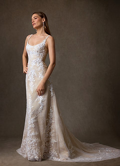 Azazie Rosalie Robes de mariée Robe Trapèze en Dentelle Diamant Nude image6