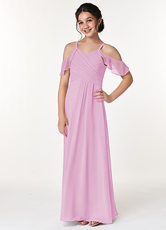 Azazie Dakota Junior Robe Trapèze en Mousseline de soie Épaule décolletée Rose Bonbon image5