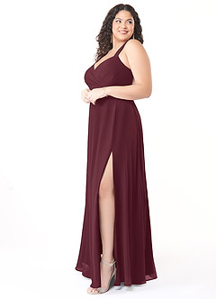 Azazie Nahrin Final Sale Cabernet A-Line V-Neck Pleated Chiffon Dress image9