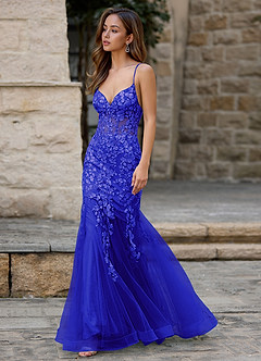 Dentelle Blu Oceano Abito da ballo a sirena image6