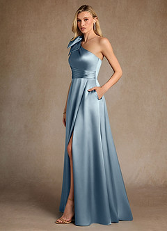 Azazie Easton Mother of the Bride Dresses Dusty Blue A-Line One Shoulder Stretch Satin Dress image2