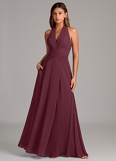 Azazie Elizabeth Abiti da Damigella Abito A-Line in Chiffon Plissettato Cabernet image5