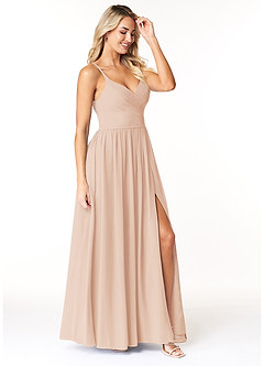 Azazie Dominic Bridesmaid Dresses English Rose A-Line V-Neck Pleated Chiffon Dress image7