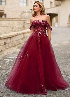 Eleanor Burgundy 3D Floral Lace Prom Dress image1