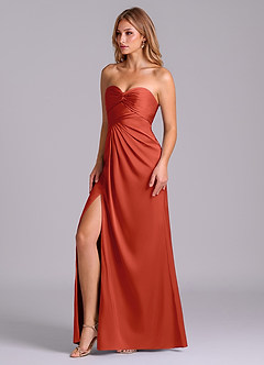 Azazie Sabrine Bridesmaid Dresses Rust A-Line Sweetheart Neckline Stretch Satin Dress image4