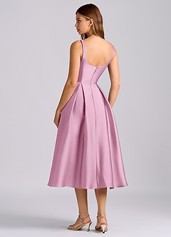 Azazie Amalie Vestidos de damas de honor Vestido de Rosa Caramelo de Satén Elástico de Línea A con Plisado image9