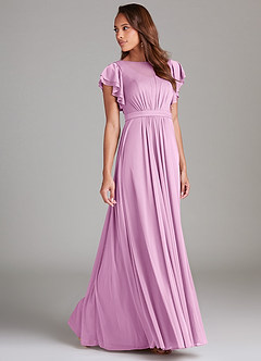 Azazie Daphne Modest Bridesmaid Dresses A-Line Ruched Mesh Floor-Length Dress image3