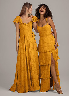 Azazie Aricella Brautjungfernkleider A-Linie Korsett Blumen-Burnout Kleid Butterscotch image2