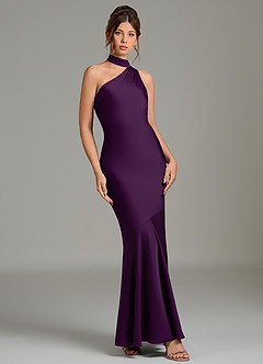 Azazie Jalissa Bridesmaid Dresses Grape Mermaid One Shoulder Stretch Satin Dress image3