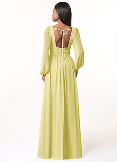 Azazie Norah Bridesmaid Dresses Lemon Sorbet A-Line V-Neck Long Sleeve Chiffon Dress image2