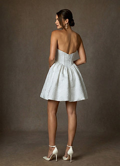 Azazie Demetrius Wedding Dresses Diamond White A-Line Strapless Floral Jacquard Dress image2