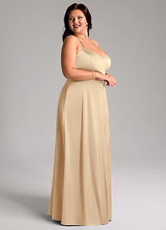 Azazie Mei Brudtärnklänningar Klänning av A-Line i Stretch Satin V-ringning Champagne image9