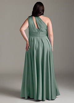 Azazie Charlize Abiti da Damigella Abito A-Line in Raso Elasticizzato Monospalla Salvia Argentata image10