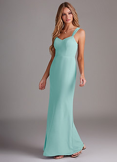 Azazie Denice Bridesmaid Dresses Aqua Sheath Pleated Chiffon Dress image3
