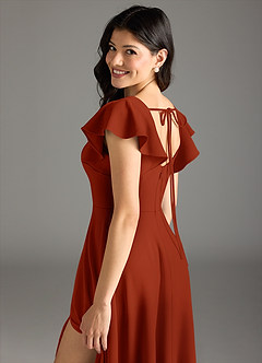 Azazie Bondi Bridesmaid Dresses Rust A-Line Ruched Stretch Crepe Dress image7
