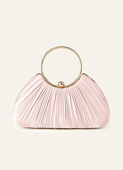 front Matching Color Metallic Satin Pleated Handbag