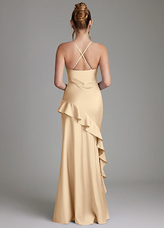 Azazie Jayda Bridesmaid Dresses Champagne A-Line Ruched Stretch Satin Dress image2