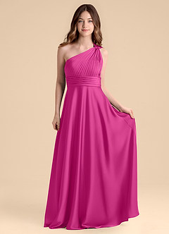 Azazie Charlize Junior Robe Trapèze en Satin extensible Plissée Fuchsia image4