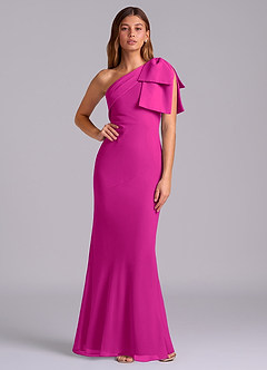 Azazie Yuanna Bridesmaid Dresses Fuchsia Mermaid One Shoulder Chiffon Dress image1