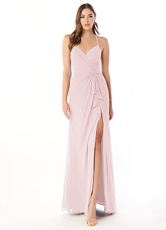 Azazie Aribella Jurken voor bruidsmeisjes Jurk van Chiffon met Kolom Ruches Blozend Roze image1