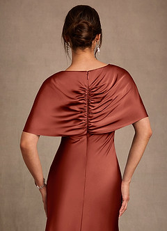 Azazie Dosia 신부의 어머니 드레스 쉬스 주름진 스트레치 새틴 플로어 길이 드레스 image5