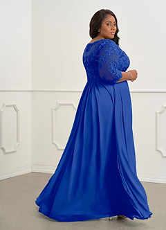 Azazie Hayek Mother of the Bride Dresses Royal Blue A-Line V-Neck Lace Chiffon Dress image10