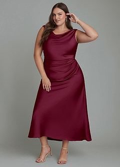 Azazie Kieryn Bridesmaid Dresses Mulberry Mermaid Pleated Stretch Satin Dress image3