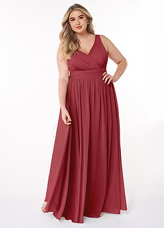 Azazie Kora Bridesmaid Dresses Pomegranate A-Line Pleated Chiffon Dress image7
